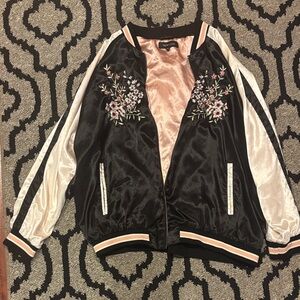 Black and Pink Floral Bomber Jacket